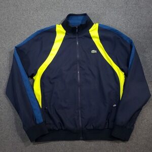 Lacoste Sport Track Jacket Mens Large Navy Blue Yellow Full Zip Athletic Size 5